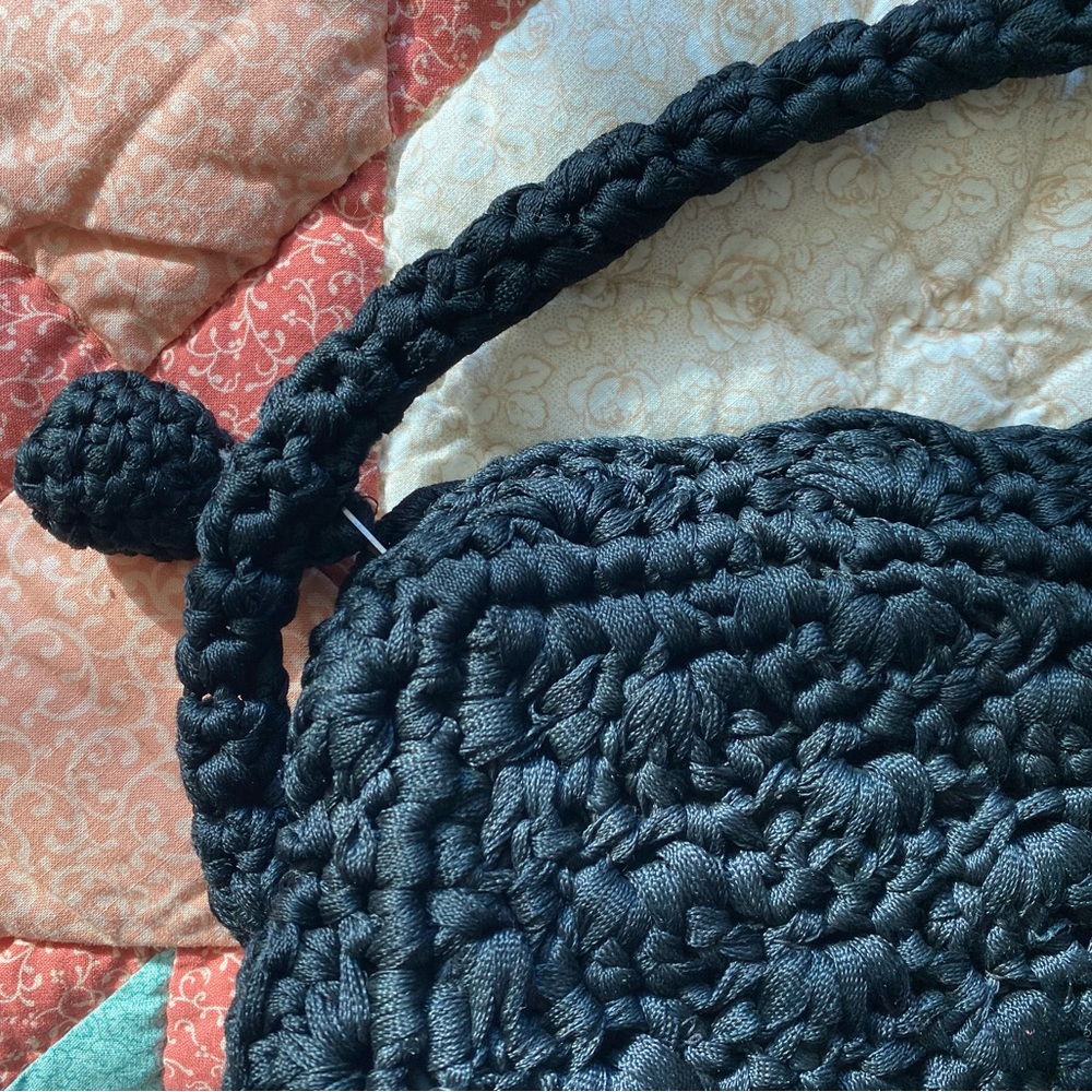 Vintage Black Woven Macrame Shoulder Bag - Picture 3 of 8